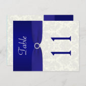 Double-sided Blue and Ivory Damask Table Number (Front/Back)