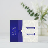 Double-sided Blue and Ivory Damask Table Number (Standing Front)