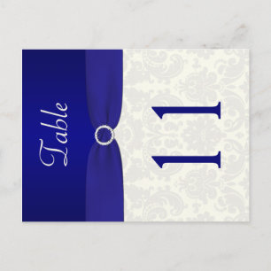 Double-sided Blue and Ivory Damask Table Number