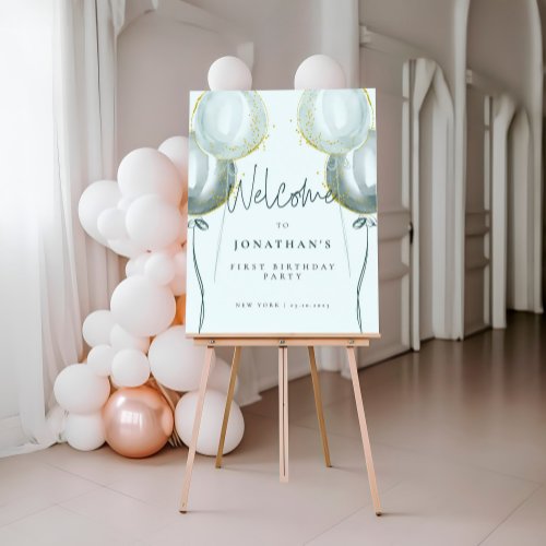 Double Sided Blue Balloons First Birthday Welcome Foam Board