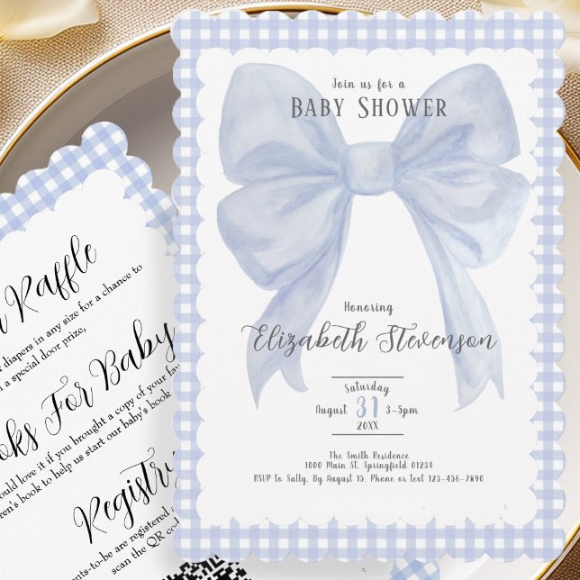 Double Sided Blue Bow Boy Baby Shower Invitation (Creator Uploaded)