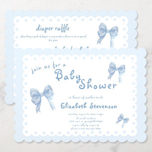 Double Sided Blue Bows Baby Shower Invitation