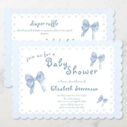 Double Sided Blue Bows Baby Shower Invitation