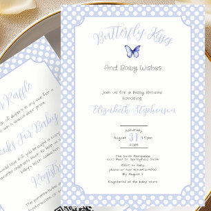 Double Sided Blue Butterfly Kisses Baby Wishes Invitation