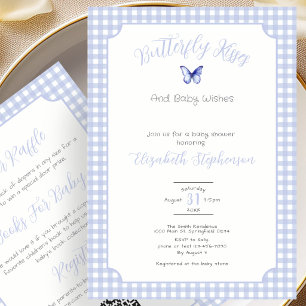 Double Sided Blue Butterfly Kisses Baby Wishes Invitation