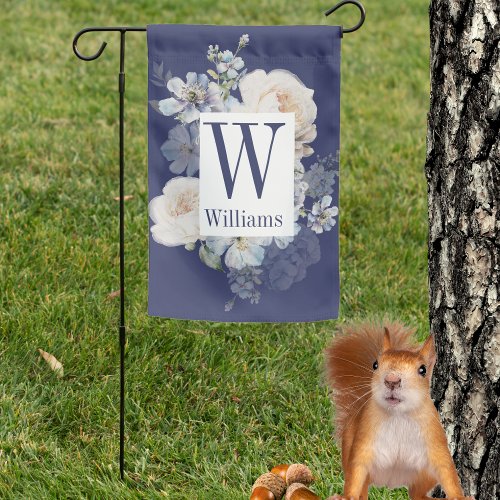  Double Sided Blue Floral Bouquet Monogram  Garden Flag