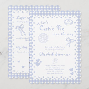 Double Sided Blue Gingham Cutie Pie Baby Shower Invitation