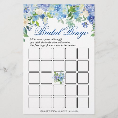 DOUBLE SIDED Blue Hydrangea Bridal Shower Game