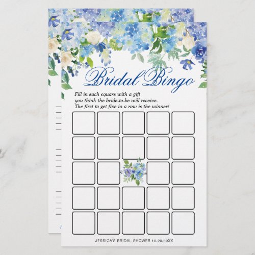 DOUBLE SIDED Blue Hydrangea Bridal Shower Game