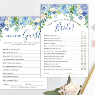 DOUBLE SIDED Blue Hydrangea Bridal Shower Game