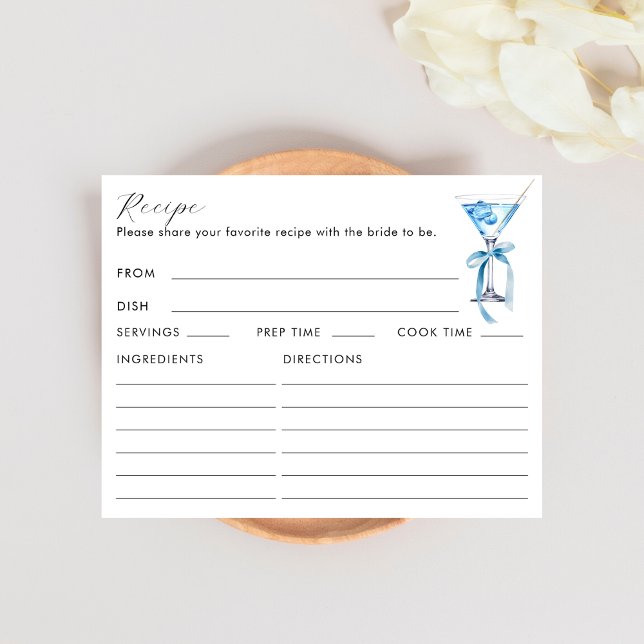 Double Sided Blue Martini Recipe Bridal Shower Enclosure Card (Creator Uploaded)