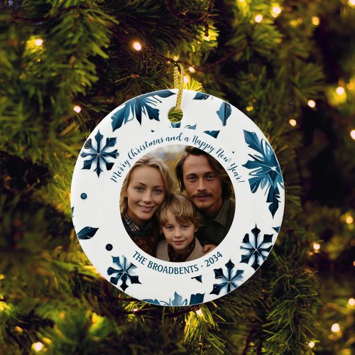 Double_Sided Blue Snowflake Christmas Tree  Ceramic Ornament