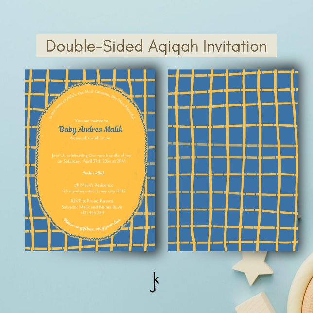 Double-Sided Blue Yellow Bright Plaid Hand-Drawn Invitation (Creator Uploaded)