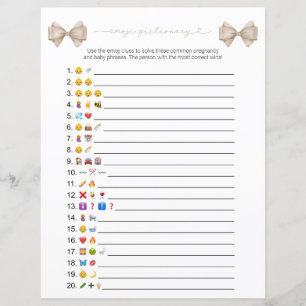 Double Sided Boho Bow Emoji Baby Shower Game Card