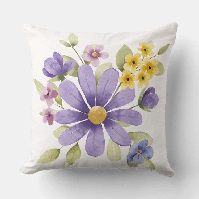 Double-Sided Botanical Spring Flower Decor Throw Pillow (Front)