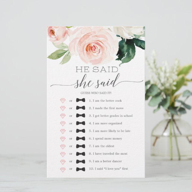 Double Sided Bridal Shower Game Blushing Blooms (Standing Front)