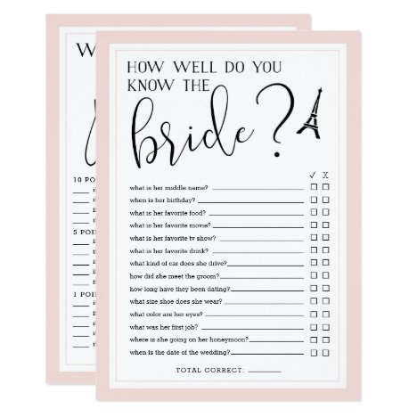 Double-Sided Bridal Shower Game Card
