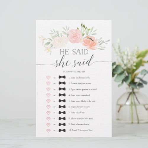 Double Sided Bridal Shower Game Pastel Blush