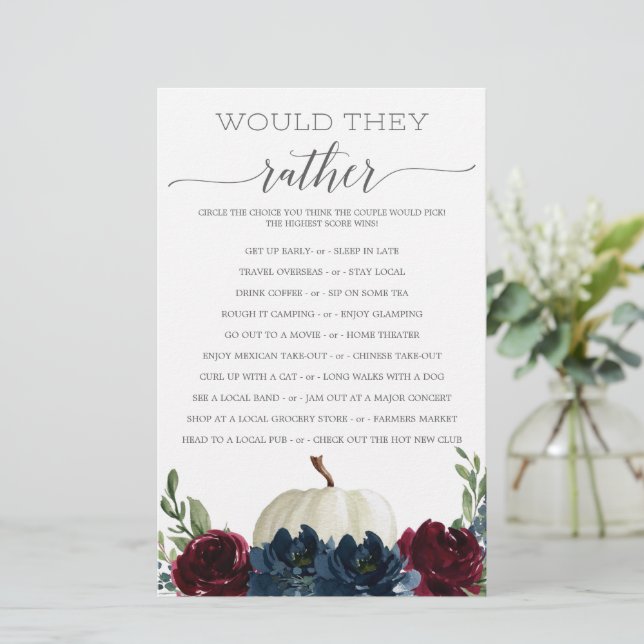 Double Sided Bridal Shower Games Burgundy Navy (Standing Front)