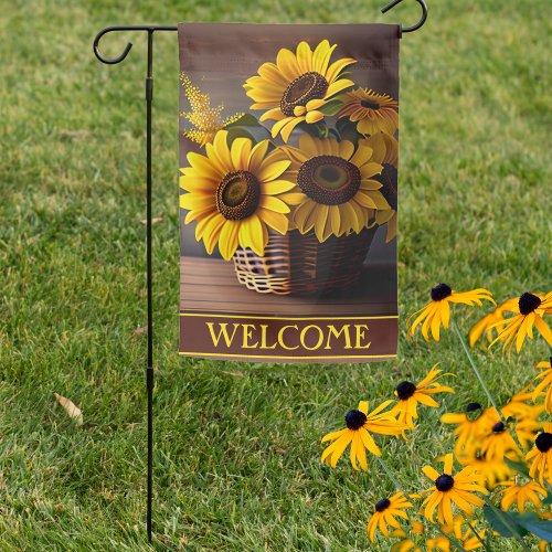 Double Sided Brown Eyed Susan in Basket Welcome  Garden Flag