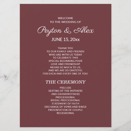 Double_Sided Burgundy Wedding Program Bridal Party