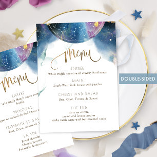 Double-sided, Chic Celestial Theme Watercolor Menu