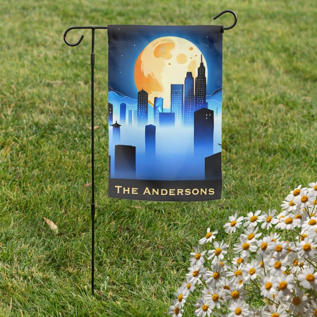 Double Sided City Skyline with Full Moon Signature Garden Flag (Creator Uploaded)