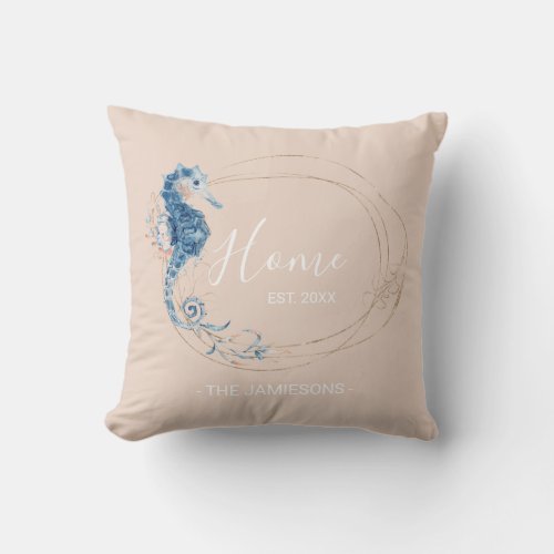 Double_sided Coastal watercolor Seahorse custom Th Throw Pillow