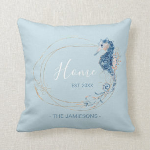 Double-sided Coastal watercolor Seahorse custom Th Throw Pillow