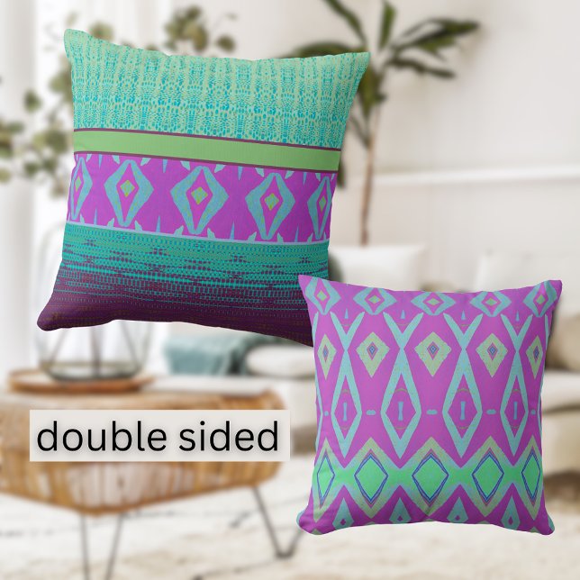Double sided colorful pattern boho Throw Pillow (Creator Uploaded)