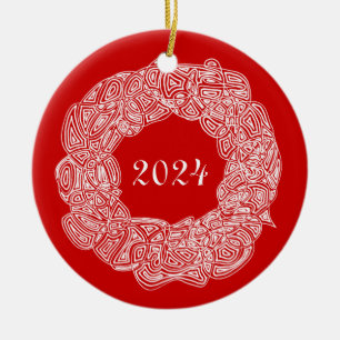 Double Sided Commemorative Wreath (Joy/Year) Ceramic Ornament