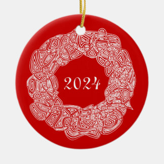 Double Sided Commemorative Wreath (Joy/Year) Ceramic Ornament