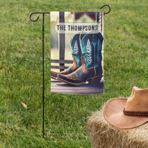  Double Sided Cowboy Boots on Wooden Porch  Garden Flag