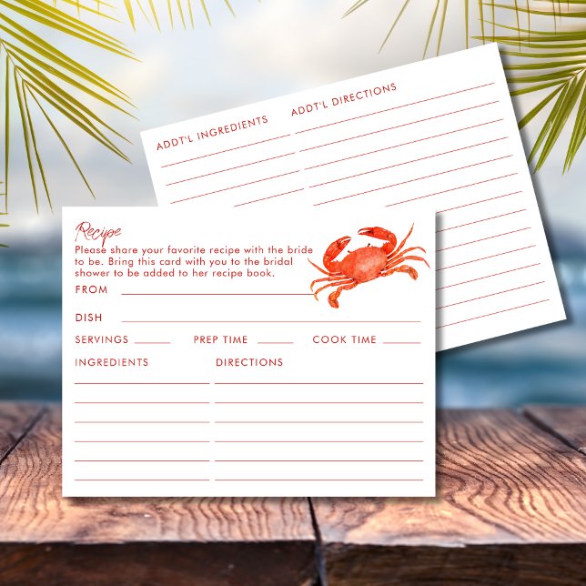 Double Sided Crab Seafood Beach Themed Recipe Card (Creator Uploaded)