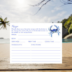 Double Sided Crab Seafood Beach Themed Recipe Card