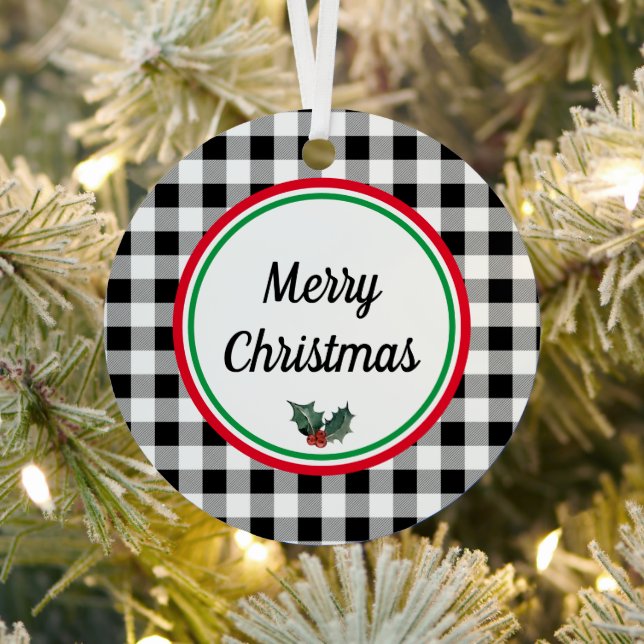 Double-sided Custom Buffalo Check Merry Christmas Metal Ornament (Insitu)