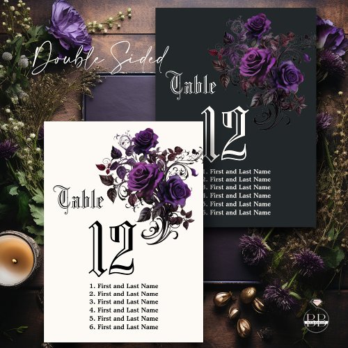 Double Sided Dark Gothic Deep Amethyst Purple Table Number