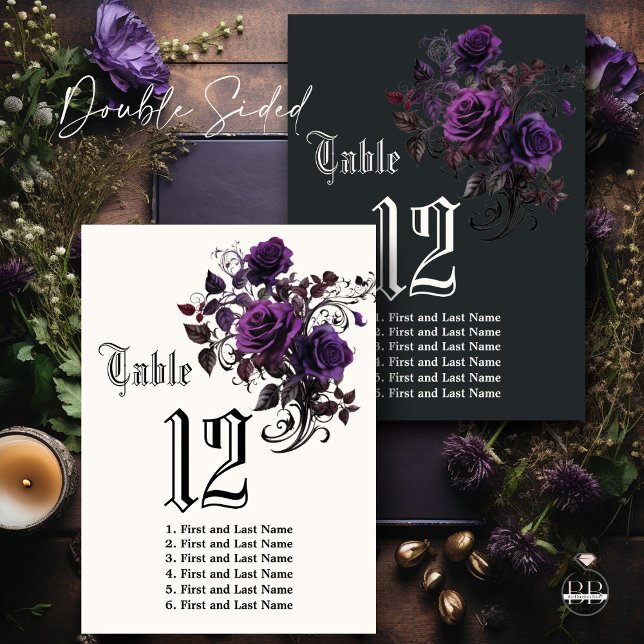Double Sided Dark Gothic Deep Amethyst Purple Table Number (Creator Uploaded)