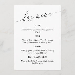 Double Sided Delicate Calligraphy Wedding Bar Menu