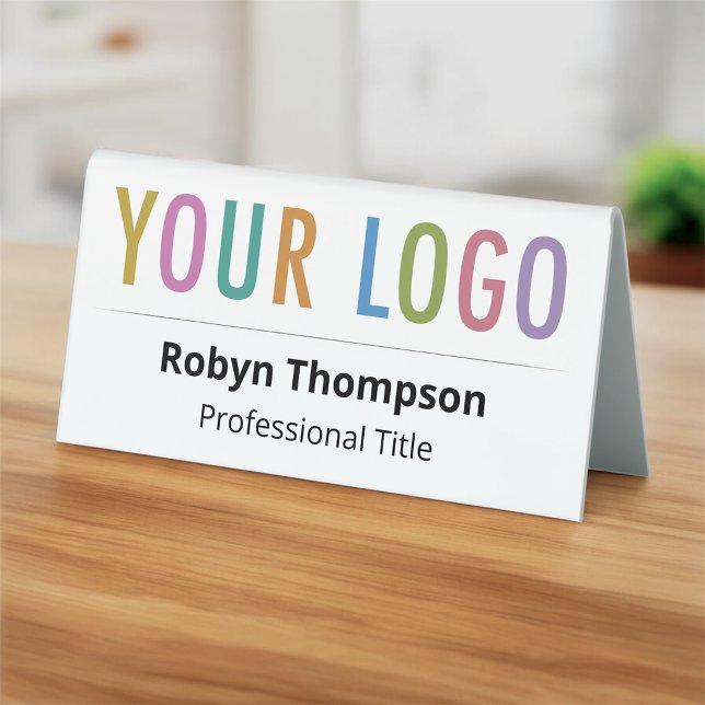 Double Sided Desk Name Plate Company Logo White Table Tent (MISOOK White 6 x 3 inch Tent Nameplate with Logo)