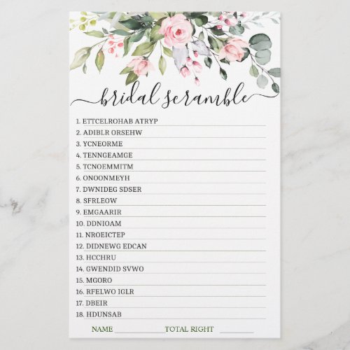 DOUBLE SIDED Elegant Eucalyptus Bridal Shower Game