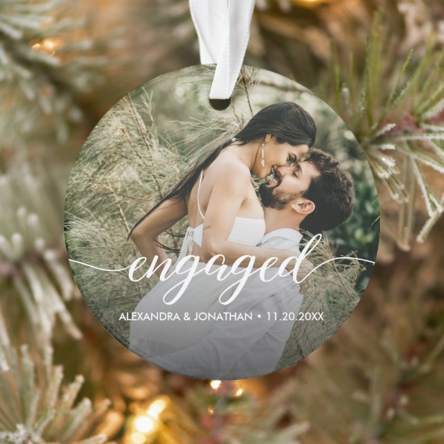 Double sided Engaged couple Photo Custom  Ornament (Tree)
