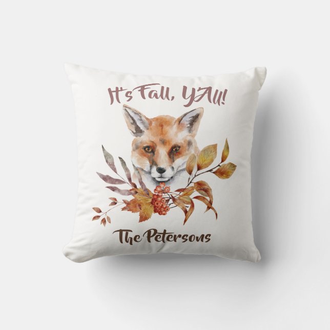 Double-sided Fall theme fox and foliage custom Thr Throw Pillow (Front)