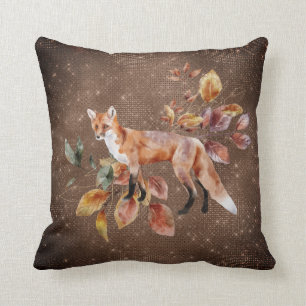 Double-sided Fall theme fox and foliage custom Thr Throw Pillow
