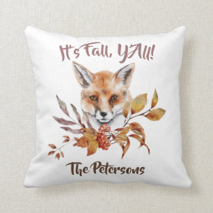Double-sided Fall theme fox and foliage custom Throw Pillow