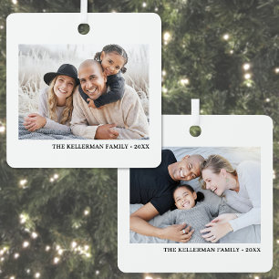 Double Sided Family Two Photo Christmas Metal Ornament