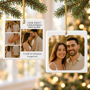 Double Sided First Christmas Engaged Photo Ceramic Ornament
