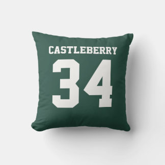 Double-Sided Forest Green and White Sports Jersey Throw Pillow