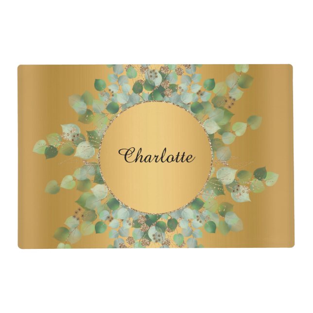 DOUBLE SIDED GOLD EUCALYPTUS BRANCH PLACEMAT (Front)
