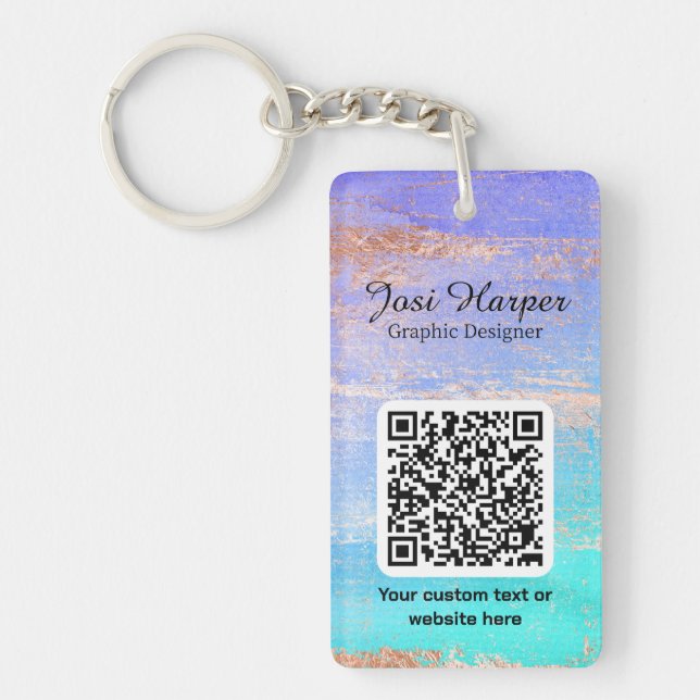 Double Sided Gold Teal Purple Acrylic QR Code Keychain (Front)
